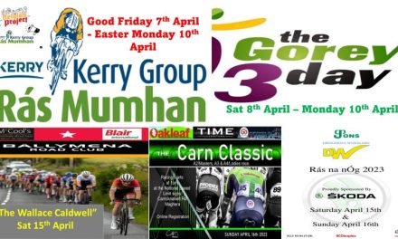 What’s on this Easter Holidays? (Frid 7th April-Sunday 16th April) Info of the Ras Mumhan, Gorey 3-day, The Wallace Caldwell, The Carn Classic, and the “Ras Na n’Og 2023” + The Coombes Connor Memorial from Drogheda Wheelers. A safe and happy Easter to all of you!!