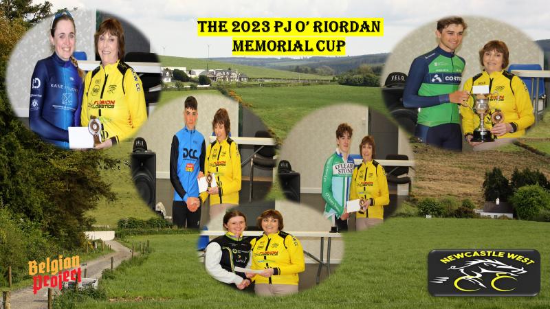 A very pleasant day indeed in Athea, West Limerick, with the “2023 PJ O’ Riordan Memorial Cup” on Sunday 14th May hosted by Newcastle West CC in memory of their club mate PJ…Well done Jennifer Neenan  (Ladies Race), A1-2 winner Aaron Wade Equipo Cortizo Spain, Cal Tutty Dungarvon CC as A3 winner, and A4 winner James Connolly O’Leary Stone Kanturk…