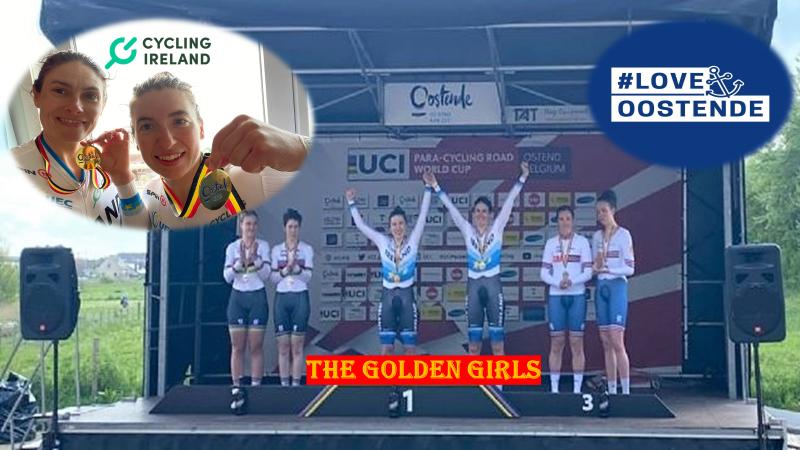 What a show of strength from our GOLDEN GIRLS in the TT of the World Cup in Oostende (BEL) on Friday with another win, and leading the Classification after round 2, and also good results from the rest of the team, including the Irish Development Team in their TT’s!! Results below, and some selected photos of Martine Verfaillie our BP guest mum, and paparazzi in the Flanders!!
