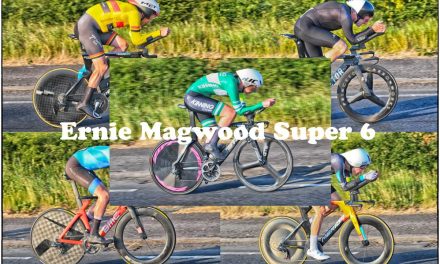 “The 2023 Ernie Magwood Super 6” 10 mile TT (rd3) results of last night in Antrim (Thursday 15th June) hosted by Island Wheelers… 5 riders under the 19 minutes!!!! with winner Marcus Christie (Banbridge CC) doing an amazing 18:14, Mitchell McLaughlin (All Human-Velorevolution) a 18:30, Seth Dunwoody (Cannibal B Victorious) and Adam Rafferty (Team 31 Jollycycles u19) at the same time 18:49 in shared 3rd place, and Lindsay Watson (Powerhouse Sport) a very close 5th in 18:50…