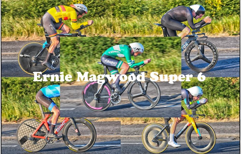 “The 2023 Ernie Magwood Super 6” 10 mile TT (rd3) results of last night in Antrim (Thursday 15th June) hosted by Island Wheelers… 5 riders under the 19 minutes!!!! with winner Marcus Christie (Banbridge CC) doing an amazing 18:14, Mitchell McLaughlin (All Human-Velorevolution) a 18:30, Seth Dunwoody (Cannibal B Victorious) and Adam Rafferty (Team 31 Jollycycles u19) at the same time 18:49 in shared 3rd place, and Lindsay Watson (Powerhouse Sport) a very close 5th in 18:50…