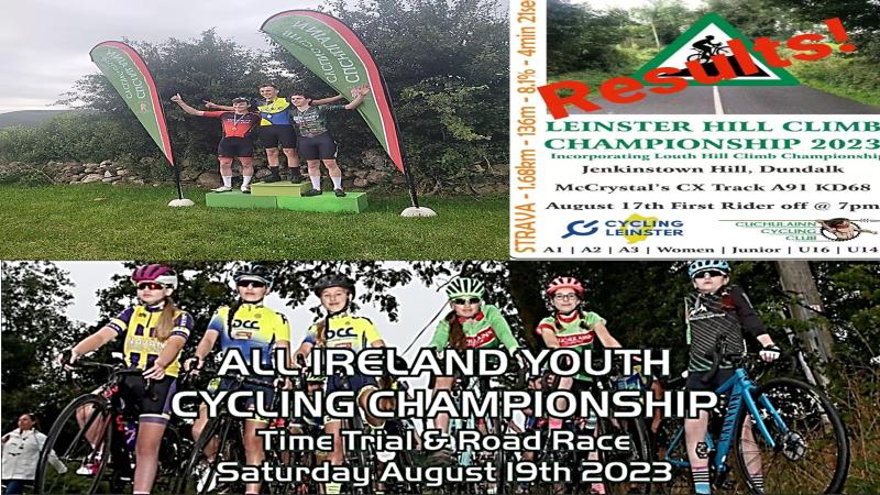 Results from the 2023 “Leinster Hill Climb Championship (Thurs 17th Aug) and hosted by Cuchulainn CC, the organisers of the “Irish Youth Road Race Championships” tomorrow in Dundalk (19th August) Info link with startlist, schedules and other info within + Women’s lap of Louth info & entry details for Sun 20th August…