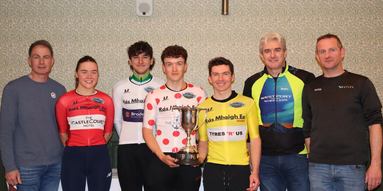 Daire Feeley (All Human-Velorevolution) wins the “2024 Ras Mhaigh Eo” and stage 2, after a fantastic 2 days of racing on the roads of Mayo (Sat 9th-Sun 10th March) Aoife O’Brien (Belco-Van Eyck BEL) takes the women’s Red Jersey, Belgian Joe-Nathan Matar (Orwell Wheelers) takes the White, Odhran Doogan (Caldwell Cycles) claims the Polka Dot, not forgetting to mention Sam Coleman (AS Villemur Jnr) winning stage 1, Luke Smith (Moynalty CC) winning stage 3, and Flaherty Zak Challenge CC wins the A4 race!!