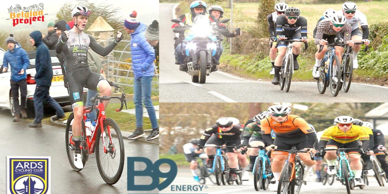 The 2024 “B9 Energy Storage Tour of Ards” 61 miles (93km) of pain, rain,  heavy traffic, and a serious uphill finish!! Well done to 2nd year junior Samuel Coleman (AS Villemur-Toulouse FR) beating 4 hard, and established top riders in the winning break of the day! The full results of the 33 finishers (73 starters on Sat 16th March in Portaferry Co-Down)