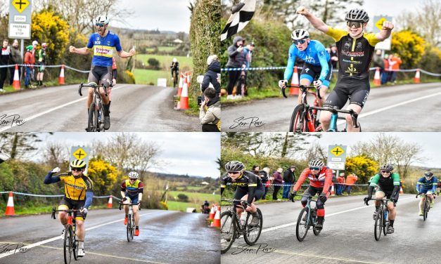 The 2024 “Bobby Power Memorial Races” in Clonea Power (Waterford) produced massive wins for Liam Crowley-UCD (A1-A2 Bobby Power Cup), Michael Collins-Newcastle West CC (A3 Tommy Sheehan Cup), and Tony Farrell-Bohermeen CC (A4 Landy Cup) this hosted on Paddy’s Day by Panduit Carrick Wheelers CC.