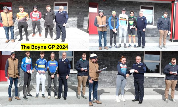 The 2024 Boyne GP hosted by Drogheda Wheelers had a *Daire Feeling* about it, as Daire Feeley-All Human/VeloRevolution took his 4th win of the season!! A sweet victory of junior Toby Sweetman-VC Glendale in the A3 race, with Aoife O’Brien-Belco Van Eyck(BEL) getting the 1st women’s prize. The A4 race was won by Hugh Butler-UCD (Sat 23rd March)