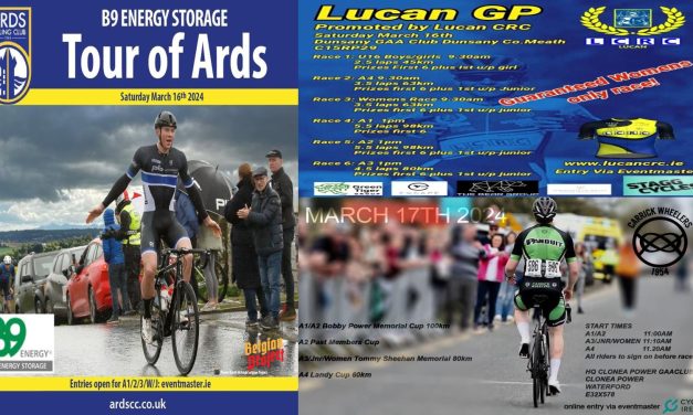 What’s on this St-Patrick weekend? The Classic “B9 Energy Storage Tour of Ards” in Portaferry Co-Down (Sat 16 March), The Lucan GP in Dunsany Co-Meath (Sat 16 March), and the “Bobby Power Memorial Races” in Clonea Power Waterford (Sun 17 March) + some dates in the coming weeks!!