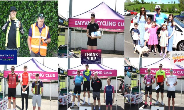 “A hot day in Monaghan” The Emyvale GP of Sunday 19th May in the village of Glaslough was held in summer condition, with each race (3) well filled, and dozens of volunteers to keep it safe! Well done to Jamie Moss (Ballymena RC) in the A2, Matthew Walls (Lucan CRC) in the A3, and Bradley Fiddes (Orchard CC) in the A4 race”