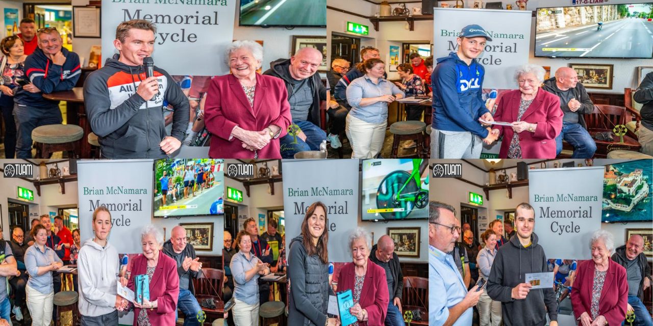 The “Brian Mc Namara Memorial GP” hosted by Tuam CC in Belclare (Co-Galway) had some well known, and prolific winners such as Daire Feeley (All Human-VeloRevolution) in the A1-A2 race, Philip O’Connor (Dungarvan CC) in the A3 race, with Maeve Gallagher (Castlebar CC) as first woman, and Yan Tsymbal (West Clare CC) in the A4 race, with Deirdre Hynes (West Clare CC) as first woman over the line!!