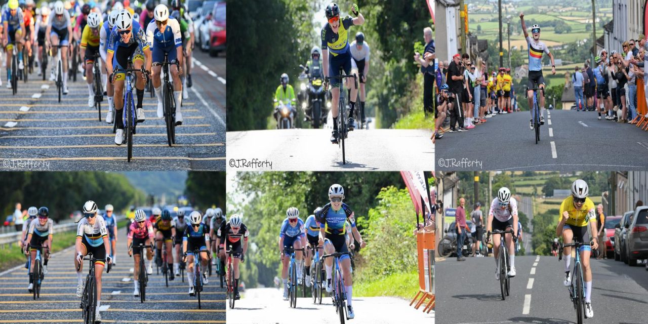 (Frid 9th August-Sun 11th Aug) The Newry 3-day men’s race had a sting in the tale on the last day, with loyal visitors Halesowen (GB) and Piers Mahn taken the win on the last moment, and dedicated his win to his wounded team mate Luke Harris!! The 3-day’s women race, and the “Gabrielle Glodenyte Memorial Cup” was won by Abi Conway from Westport Covey Wheelers with 2 stage wins!! The Junior Girls jersey was won by Aliyah Rafferty (Tofauti Everyone Active)