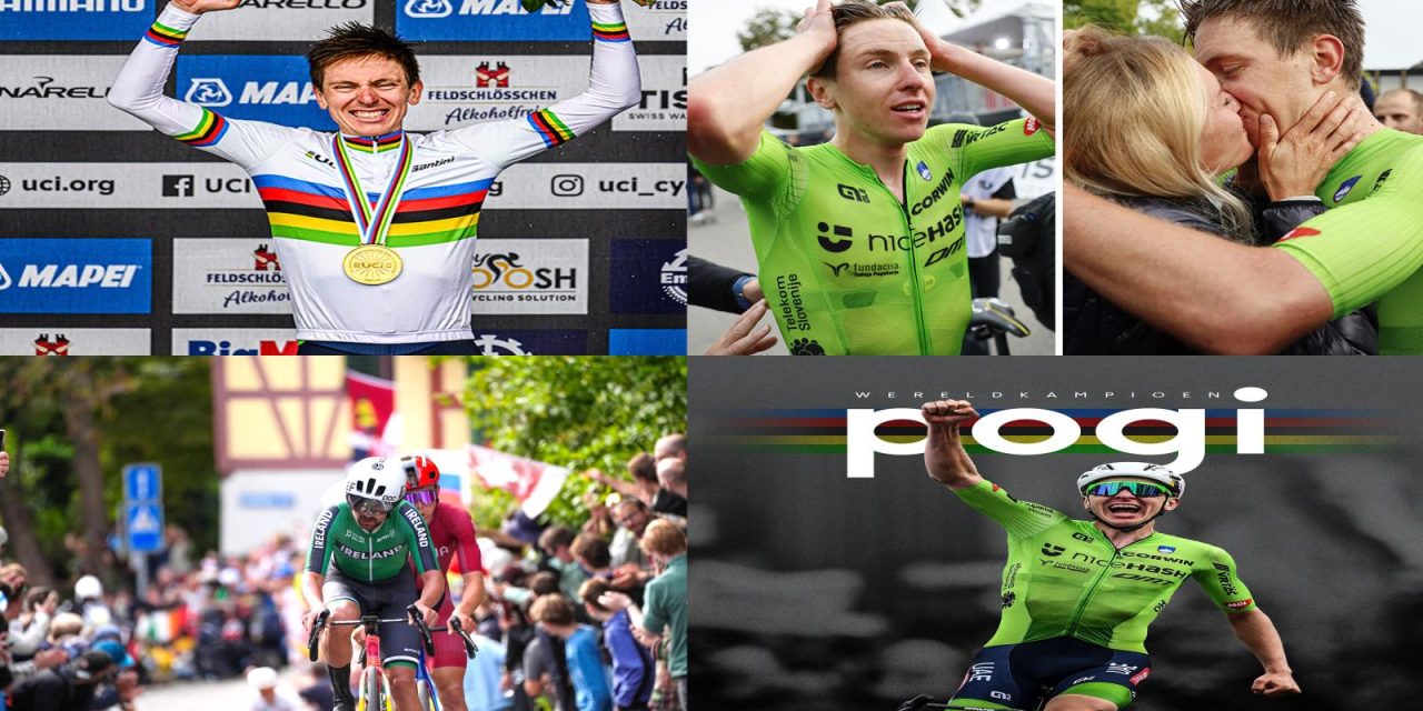 Tadej Pogacar (SLOV) defied all cycling laws, with a very bold attack, and  100 km to go in the Men Elite World Champs in Zurich today! POGI became the 3rd man in Cycling history to win the TDF, Giro and the Worlds in the same year (Triple Crown) Stephen Roche & Eddy Merckx the others!! Ben Healy done Ireland proud with his chase to the front, but caught in the last lap by the favourites, still managing a 7th place in a sprint for Bronze!! (Sun 29th Sept)