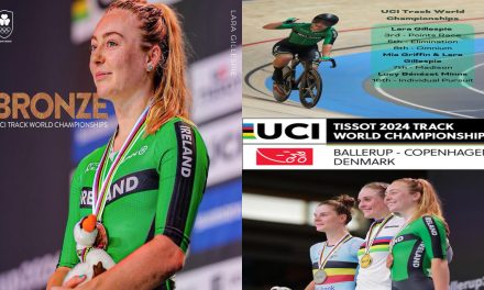 The 2024 “TISSOT UCI TRACK WORLD CHAMPIONSHIPS” in Denmark last week, witnessed a bold move of Lara Gillespie in the final laps of the Point race to crosses the line first, and taking BRONZE!!! Mini Team Ireland (Lucy Bénézet Minns, Mia Griffin, and Lara Gillespie) recorded some very decent results last week, and a medal as cherry on the cake!!!