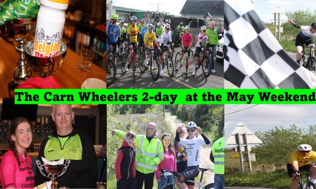 The “Carn Wheelers 2-day” was held in glorious sunshine, had prolific winners, and a beast of a climb to finish the May weekend near Draperstown!! Well done to C2 winner Gary Cranston (AHC), C3 winner David Gibson (Bann Wheelers), Ladies winner Aliyah Rafferty (C3), Junior winner C2 Riley Smith (Banbridge CC), Junior winner C3 Mark Molloy (Dunloy CC), and KOH winners C2 Brandon Douglas (Dromore CC) & C3 David Gibson (Bann Wheelers)