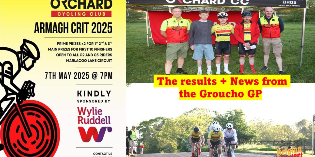 The Criterium season was set off in Armagh yesterday evening (Wed 7th May) with the “Wylie Ruddell Armagh Criterium” at the Marlacoo Lake Circuit near Portadown. Here the results courtesy of Orchard CC, and selected photos from the BP Media team + latest news of Saturday’s Groucho GP (C2-C3 separate races)