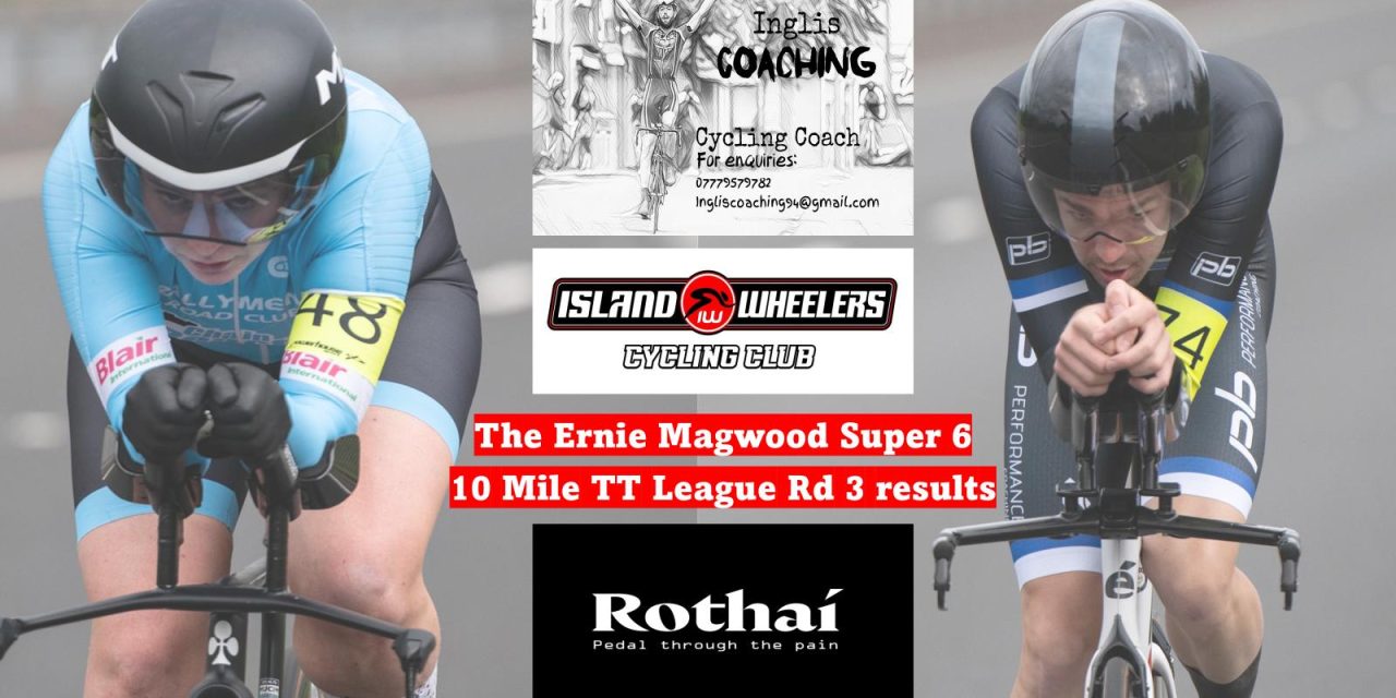 The 2025 “Ernie Magwood  Super 6 TT League” rd 3 results courtesy of Island Wheelers, including photos of Paul Hannigan (Banbridge CC). The league also received good news al!! After “Inglis Coaching” as main sponsor of the league, a new co-sponsor is announced!! Welcome Rhotai CC!!
