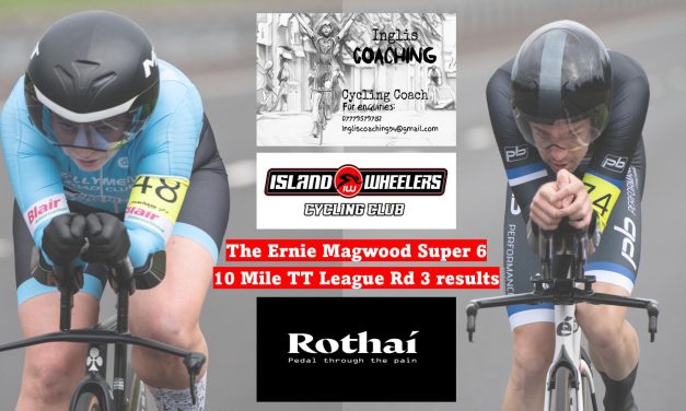 The 2025 “Ernie Magwood  Super 6 TT League” rd 3 results courtesy of Island Wheelers, including photos of Paul Hannigan (Banbridge CC). The league also received good news al!! After “Inglis Coaching” as main sponsor of the league, a new co-sponsor is announced!! Welcome Rhotai CC!!