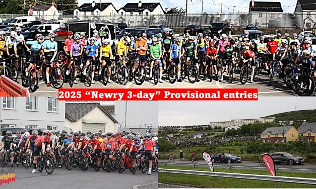 The provisional entry list of the 2025 “NEWRY-3 DAY” who starts tonight (Friday 4th July at 7:30pm) at the football grounds of Newry FC, and promoted by Newry Wheelers for the 37th time!! (105 riders)