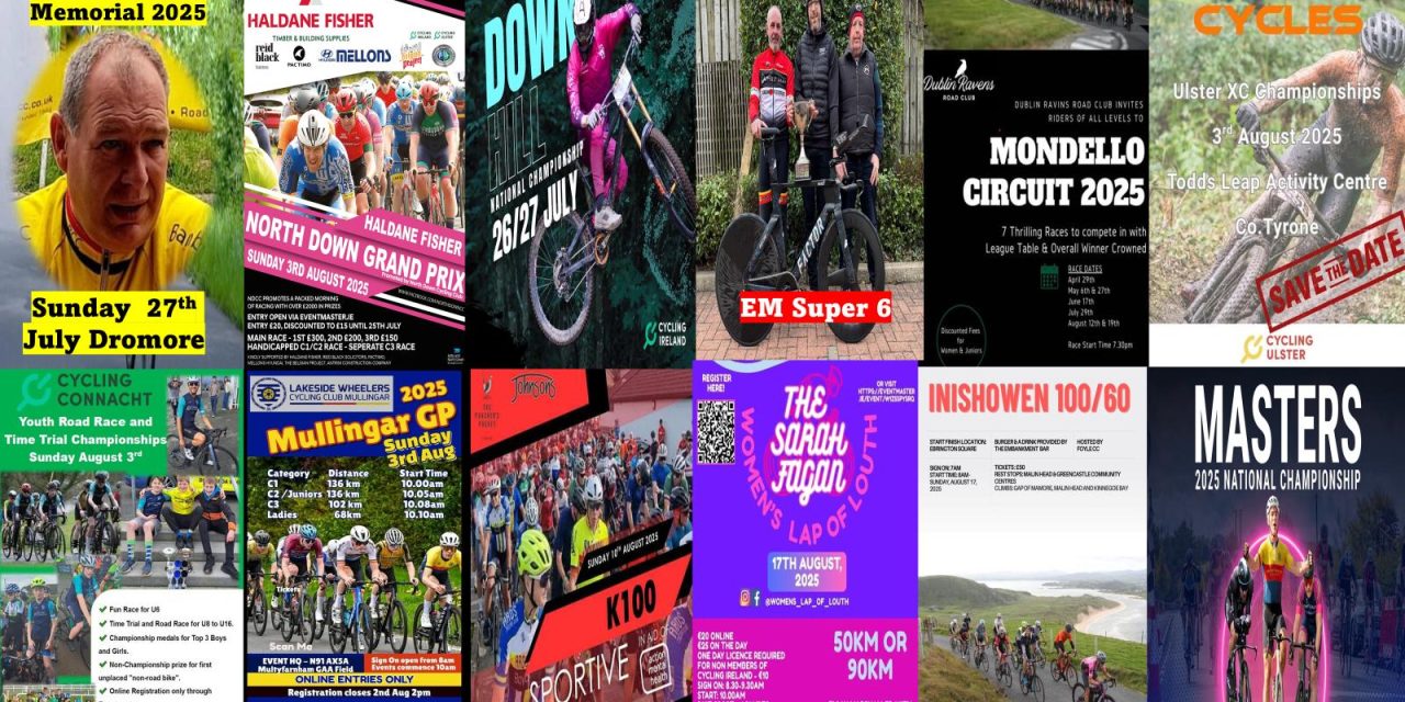 What’s on this weekend on Irish roads and fields? + info of events in the coming weeks as we already have reached “midsummer” Please enter early, it helps enormously the promoters of our racing!! (End July till end August)