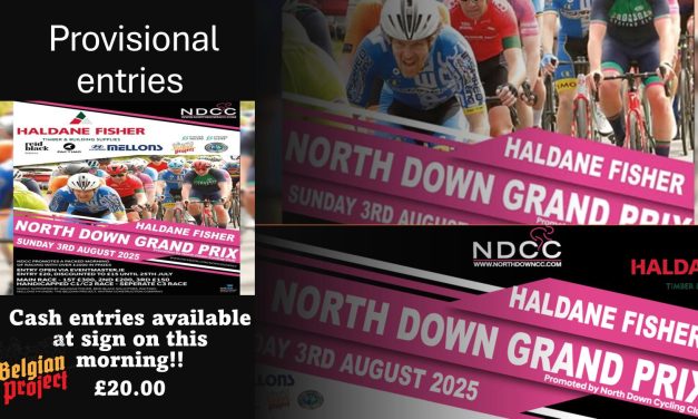 The provisional start list of the “2025 Haldane-Fisher North Down GP” which will be held today (Sun 3rd Aug) in Donaghadee, Co-Down. There is still an opportunity to enter (£20 cash) at the sign on at the Community Centre open from 8:15am till 9:45am!!